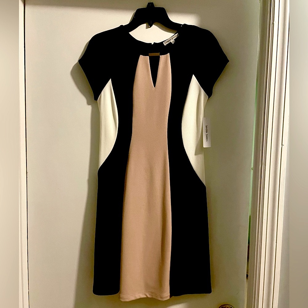 Brand new dress for formal occasion or office. Elegant look. Black and beige.